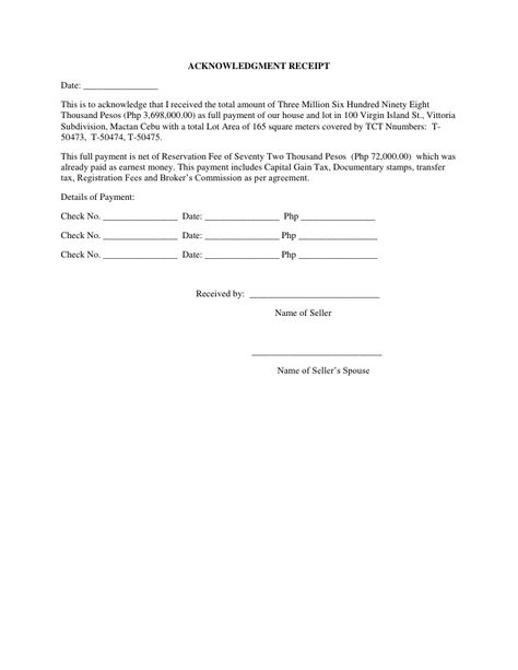 ACKNOWLEDGMENT RECEIPTDate: ________________This is to acknowledge that I received the total amount of Three M... Acknowledgement Receipt, Notary Public Business, Notary Public, Letter Sample, Free Resume, Sample Resume, For Free