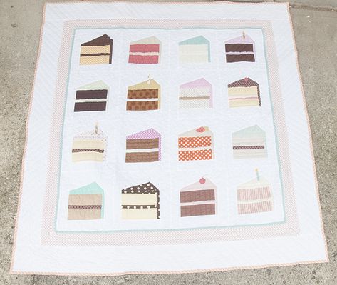 Birthday quilt free paper piece quilting pattern for great family traditions Cake Quilt Block Pattern, Birthday Quilt, Birthday Cake Quilt Block Pattern, Quilted Birthday Table Runner, Quilted Birthday Cake, Cake Quilt, Farmhouse Quilts, Birthday Traditions, Childrens Birthday Party