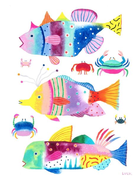 Fish Beautiful, Illustrated Fish, School Board Decoration, Childrens Drawings, Board Decoration, Underwater Creatures, Cool Paintings, Fish Art, Beach Art