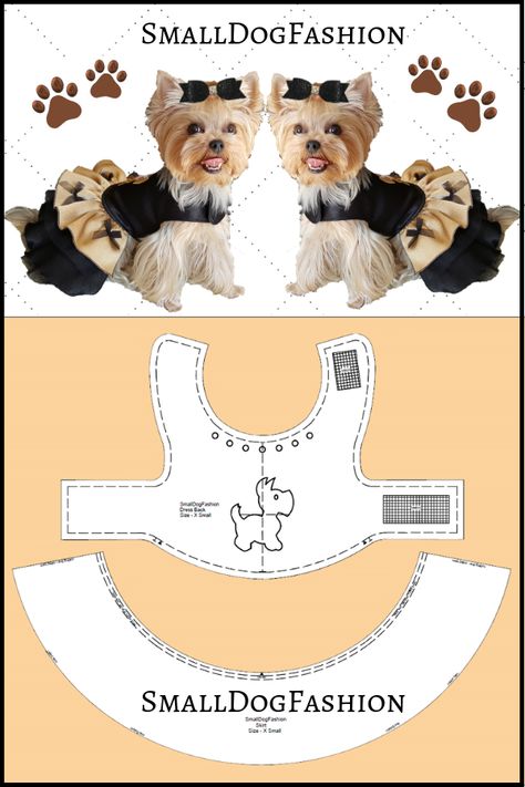 Cute Dog dress PDF sewing pattern for a small dog. Dog Dress Design by SmallDogFashion. How to make dog clothes. #smalldogfashion #dogdresses #dogfashion #petsupplies #dogclothesdiy #sewingpattern #patterndogclothes #patternshop #forsmalldog Chihuahua Sewing Patterns Free, Dog Dress Pattern Free How To Make, Pet Clothes Patterns Free, How To Make Dog Clothes Diy, Pet Sewing Projects, Patterns For Dog Clothes, Make Dog Clothes, Sew Dog Clothes, Diy Dog Clothes