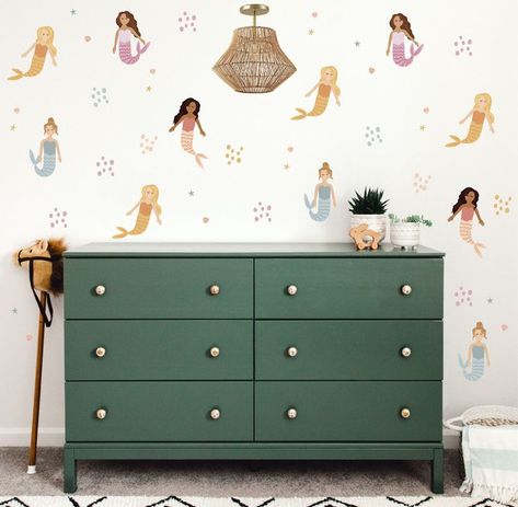 Ocean Decals, Girls Room Mermaid, Orange Peel Walls, Mermaid Wall Decals, Rainbow Wall Decor, Rainbow Nursery Decor, Mermaid Room, Mermaid Wall Art, Wall Decals For Bedroom