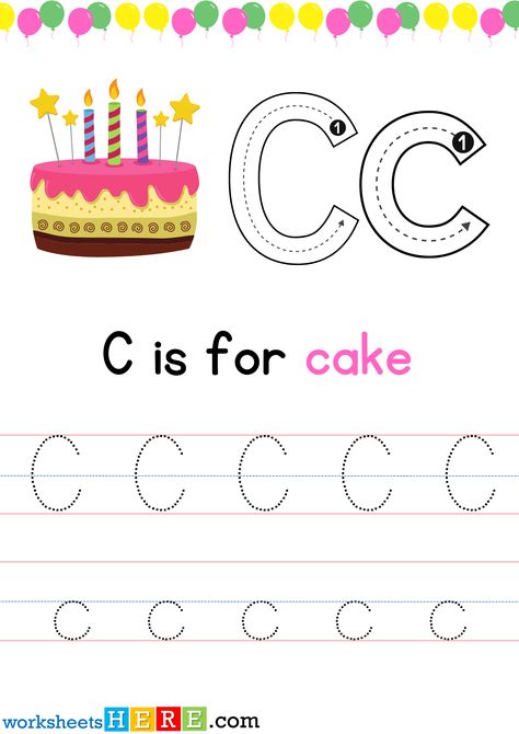 Tracing Letter C Uppercase and Lowercase PDF Worksheet For Kindergarten - WorksheetsHere.com Letter C Tracing Worksheet, Letter C Worksheets For Preschool, Preschool Cooking Activities, Letter C Worksheet, C Words, Kindergarten Tables, Letter C Worksheets, Preschool Cooking, Cooking Activities