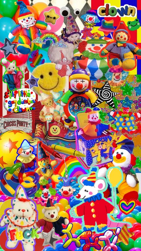 #circus #gay #clown #clowncore #colorful #rainbow #saturation Clowncore Wallpaper, Clown Wallpaper, Clowncore Aesthetic, Circus Wallpaper, Core Wallpaper, Clown Pics, Circus Aesthetic, Cute Clown, Dreamcore Weirdcore