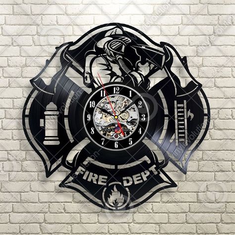 Fire Department Interior Wall Clock vinyl decor man cave firefighter logo emblem Fireman Room, Fireman Gifts, Firefighter Memes, Train Room Decor, Firefighter Room, Firefighter Logo, Firefighter Home Decor, Firefighter Decor, Vinyl Clock