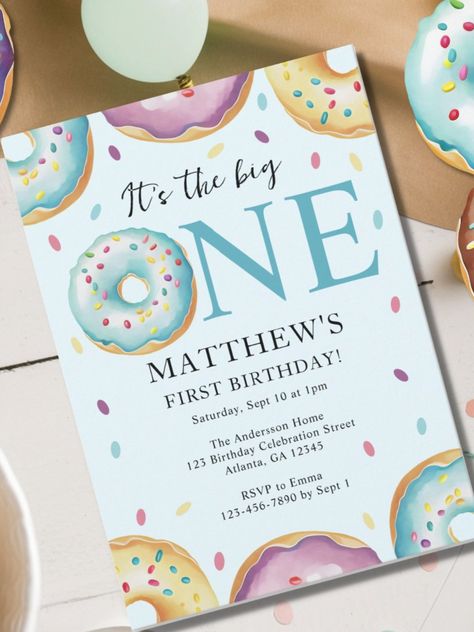 The Big One 1st Birthday Donut Theme Party Invitation
Get your little one's 'Big one' 1st birthday party celebrations started in style with this donut inspired party invitation! #birthday #happybirthday #birthdaycards #birthdayparty #firstbirthday #turningone #donut 1st Birthday Donut Theme, Donut Birthday Party Invitations, Donut Theme Party, Birthday Donuts, Donut Birthday Parties, 1st Birthday Party Invitations, The Big One, Birthday Party Celebration, Party Details