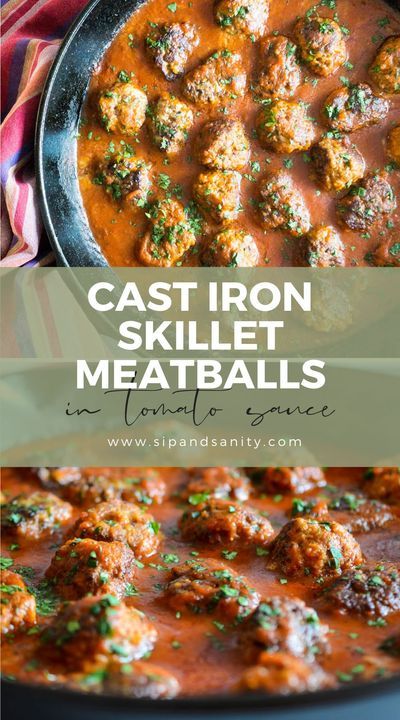 Cast iron skillet meatballs are so easy to assemble and cook entirely on the stove top. Tender, flavorful and perfectly seasoned for serving with pasta, polenta or meatball subs! #castironcooking #homemade #easyrecipe Meatballs Cast Iron Skillet, Skillet Meatballs, Meatballs In Tomato Sauce, Meatball Dinner, Lamb Meatballs, Meatball Subs, Gourmet Dinner, Homemade Meatballs, Fun Recipes