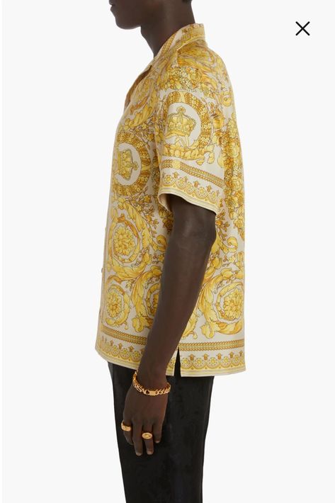 Versace Silk Shirt, Silk Shirt Men, Versace Shirts, Versace Fashion, Printed Silk Shirt, Silk Button Up, Gold Champagne, Donatella Versace, Silk Shorts