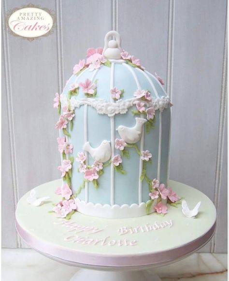 Bird Theme Cake, Bird Birthday Cake Ideas, Birdcage Cake, Birthday Cake Bird Theme, Cow Birthday Cake, Bird Cage Cake, Wedding Cake Birds, Tiered Cakes Birthday, Single Tier Cake