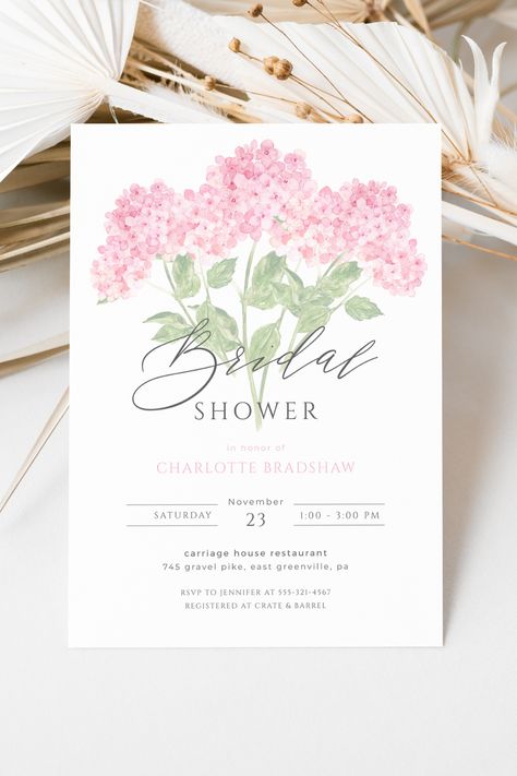 This DIY coastal grandmother wedding shower invite sets an elegant and feminine tone for your pink coastal grandma wedding shower.

bridal shower	bridal shower invite	wedding shower	printable invitation	invitation template	editable template	printable bridal	bridal shower cards	invitation bridal	pink bridal shower	grandmillenial	pink hydrangea	floral bridal shower Flower Bridal Shower Invitations, Spring Bridal Shower Invitations, Bridal Shower Light Pink, Bridal Shower Themes Spring Blush Pink, Garden Party Bridal Shower Invitations, Pink Theme Bridal Shower Ideas, Blush And Bashful Bridal Shower Ideas, Light Pink Bridal Shower Ideas, Girly Bridal Shower Themes