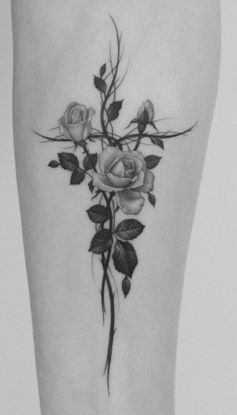 Cool Cross Tattoos, Rose Tattoos For Women, Cross Tattoos For Women, Forarm Tattoos, Muster Tattoos, Cross Tattoo Designs, Tasteful Tattoos, Forearm Tattoo Women, Gorgeous Tattoos