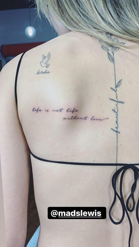 Women Tattoo Placement, Word Tattoo Placements, Back Tattoo Placements, Doodle Tattoos, Hairstylist Tattoos, Quote Tattoos Placement, Spinal Tattoo, Maching Tattoos, Small Back Tattoos