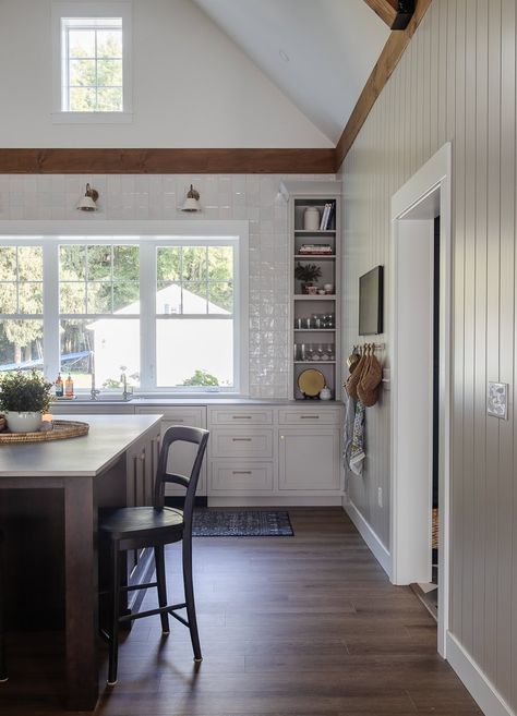 Neutral Lake Cottage Kitchen - The Lilypad Cottage Lake Cottage Kitchen, Cozy Lake House, Cottage Lake House, Lilypad Cottage, Cottage Lake, Blogger Home, Cottage Retreat, Neutral Kitchen, Midwest Living