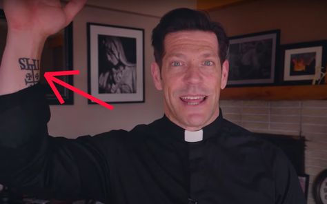 Fr. Mike Schmitz Got a Tattoo & He's Not Exactly Happy About It - Greek Symbol Tattoo, Fr Mike Schmitz, Father Mike Schmitz, St Michael Tattoo, Catholic Tattoos, Luck Tattoo, Protection Tattoo, Christian Drawings, Dorothy Day