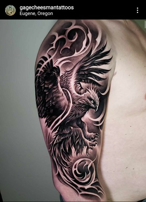 Black Phoenix Tattoo For Men, Phoenix Realistic Tattoo, Phoenix Tattoo Men Sleeve, Phenix Tattoo Man, Realistic Phoenix Tattoo, Phoenix Realistic, Fenix Tattoo Men, Pheonix Tattoo Male, Phoenix Tattoo Design Men