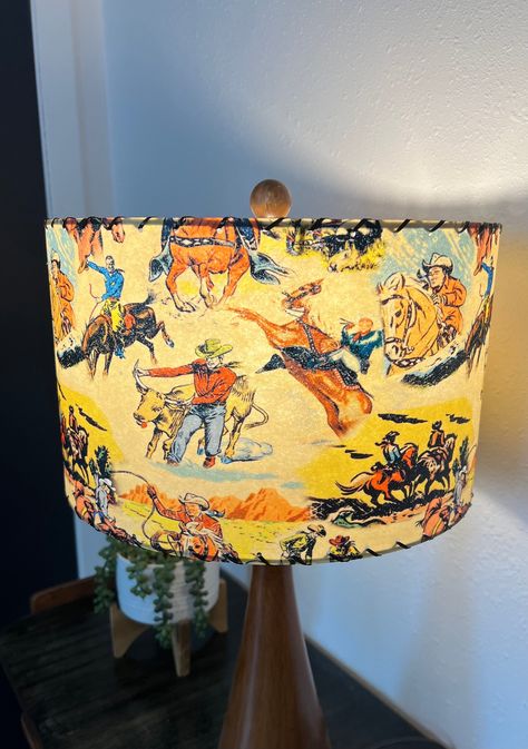 Mid Century Modern Vintage Style Fiberglass Lamp Shade Cowboy Rodeo Horse MCM Wild West Cactus John Wayne Roy Rogers Retro Bohemian Farm 13 - Etsy Mid Century Modern Cabin Decor, Southwestern Mid Century Modern Decor, Modern Western Decor, Vintage Cowboy Nursery, Cowboy Lamp, Equine Decor, Cowboy Bedroom, Vintage Rustic Decor, Western Lamps