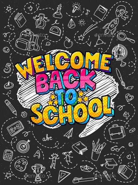 School Reopen Poster, Kids Clipart Free, School Chalkboard Art, Art Room Posters, Preschool Designs, School Background, School Reopen, Welcome To School, School Murals