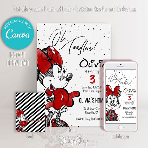 Minnie Mouse Birthday Invitation Minnie Mouse Classic Invite - Etsy Portugal Red Minnie Mouse Party Ideas, Red Minnie Mouse Birthday, Mickey And Minnie Birthday, Minnie Birthday Invitations, Minnie Mouse Roja, Minnie Invitations, Minnie Mouse Invitation, Mimi Birthday, Minnie Mouse Birthday Invitations