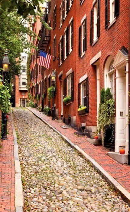 Acorn Street, Boston | Content in a Cottage Beacon Hill Boston, Beacon Hill, Oh The Places Youll Go, In Boston, Rhode Island, Wonderful Places, New Hampshire, Vacation Spots, Shutters