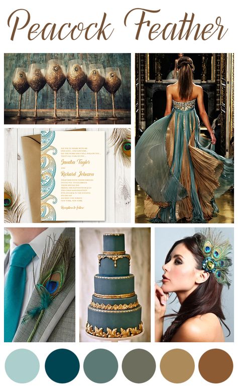 Peacock Theme Bridal Shower Ideas, Peacock Wedding Colors Palette, Peacock Colors Wedding, Indian Wedding Colour Themes, Peacock Color Wedding, Indian Wedding Color Palette, Teal And Gold Wedding, Color Palette Teal, Peacock Theme Wedding