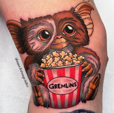 Brilliant Gizmo / Gremlins piece from Shauna Gregory!  Created with #magnumtattoosupplies ❤️  #gremlinstattoo #gizmotattoo #80snostalgia #80smovies 80s Movie Tattoos, Gizmo Tattoo Design, Gremlins Tattoo, Gremlin Tattoo, Traditional Gremlin Tattoo, Gremlins Fan Art, Gizmo Tattoo, Stripe Gremlins Tattoo, Gizmo Gremlins