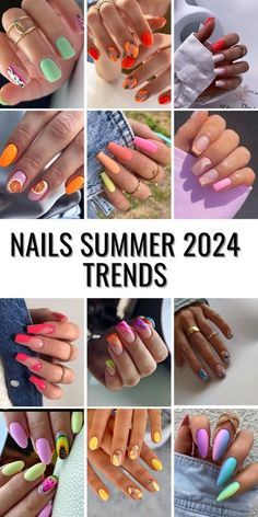 June 2024 Nail Colors, Colourful Nails For Summer, Nails Art Summer 2024, Summer Gel Nail Colors 2024, Summer Colour Nails, Nail Summer 2024 Trends, Trending Nails 2024 Summer, Nail Summer 2024, Summer Nails 2024 Color Trends