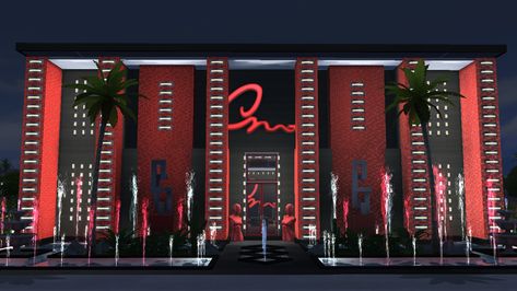 Night Club Exterior, Club Exterior, Sims 4 Restaurant, Modern Gym, Background Reference, Modern Family House, Nightclub Design, Sims Ideas, Club Ideas