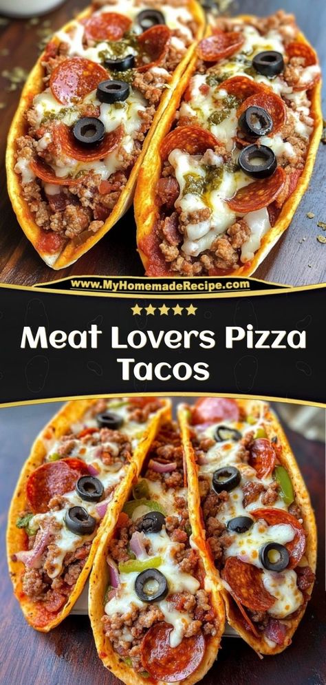 These pizza tacos are loaded with pepperoni, sausage, and melted cheese, giving you all the flavors of a meat lover's pizza in taco form! Ingredients: 8 small tortillas 1 cup shredded mozzarella ½ cup pepperoni slices ½ cup cooked sausage, crumbled Enjoy these tacos for a unique, pizza-inspired snack Meat Lovers Pizza Tacos Recipes, Pizza Tacos Flour Tortillas, Pizza Tacos Recipes, Pizza Using Tortilla Wraps, Crispy Tortilla Pizza, Tortilla Shell Pizza, Pizza Sausage Recipe, Meat Lovers Pizza Tacos, Taco Inspired Recipes