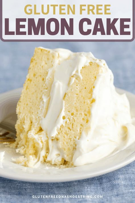 Gluten Free Lemon Cake Recipe, Gf Lemon Cake, Lemon Cake Gluten Free, Easy Gluten Free Lemon Cake, Gluten Free Dairy Free Lemon Cake, Gluten Free Dessert, Gluten Free Strawberry Lemon Cake, Gluten Free Cake Recipes, Gluten Free Lemon Raspberry Cake