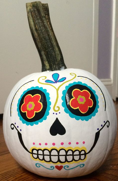 Candy Skull Pumpkin Painting, Pumpkin Painting Ideas Mexican, Pumpkin Carving Ideas Dia De Los Muertos, Skull Painted Pumpkins, Pumpkin Painting Sugar Skull, Pumking Painting Ideas Cute, Pumpkin Painting Ideas Dia De Muertos, Sugar Skull Pumpkin Painting Ideas, Day Of The Dead Painted Pumpkins