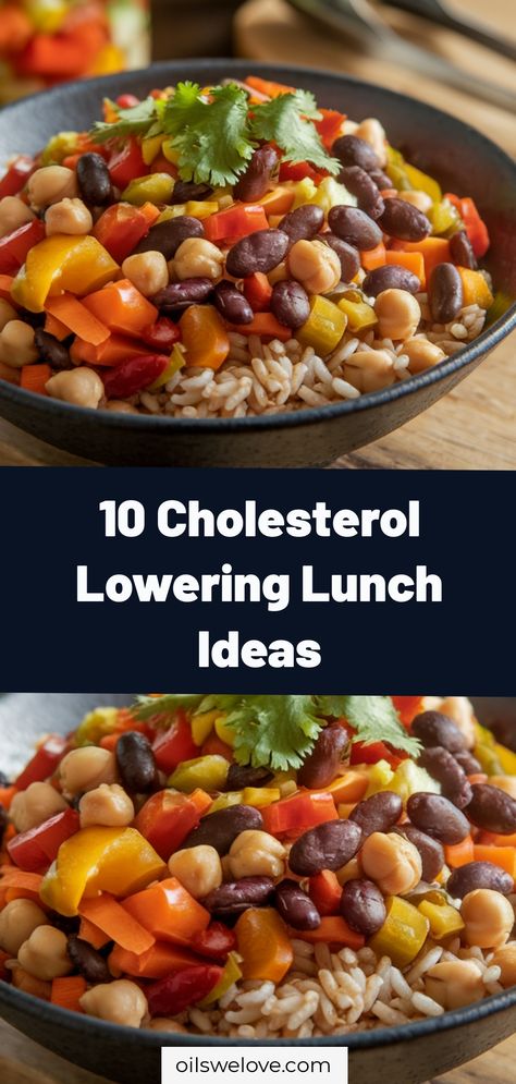 Looking to keep your cholesterol levels in check at lunchtime? Check out these 10 delicious and heart-healthy lunch ideas that can help lower your cholesterol while keeping you satisfied and energized throughout the day. From grilled salmon salads to black bean quinoa bowls, these nutrient-packed meals are sure to keep your heart happy and healthy. Dinners With Low Cholesterol, Foods To Eat With High Cholesterol, Heart Health Meal Prep, Lower Ldl Cholesterol Recipes, What To Eat For High Cholesterol, Low Cholesterol Fruits, Healthy Food To Lower Cholesterol, Herbs That Lower Cholesterol, Low Calorie Low Cholesterol Meals