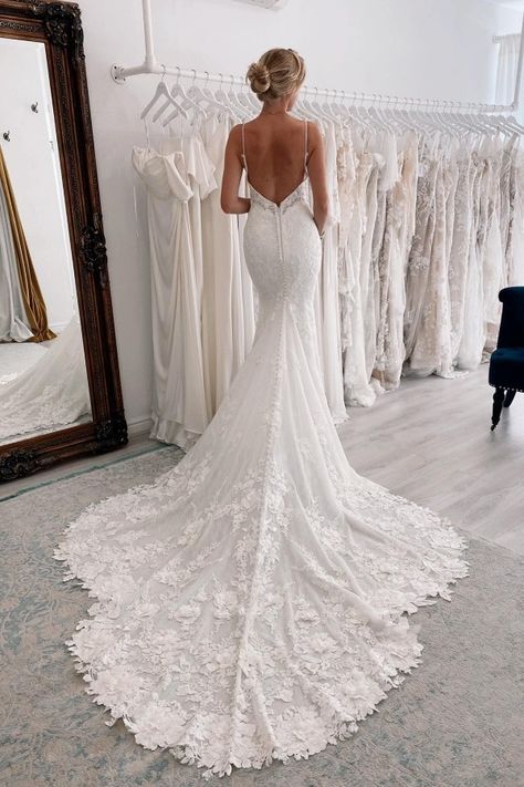 Lace Fishtail Wedding Dress, Cheap Wedding Dress Boho, Cheap Lace Wedding Dresses, Romantic Wedding Dress Lace, Wedding Dress Necklace, Backless Lace Wedding Dress, Beach Wedding Dress Boho, Wedding Gowns Mermaid, Wedding Dress Train