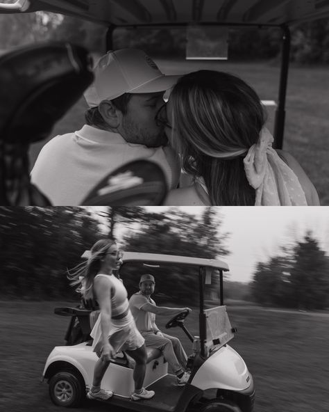 The golf session of my dreams!!!! @amberdashnier and Ryan were perfect and this was probably the first session amber and I have done that Ryan was excited about 😉 shout out to them for waking up so early on Memorial Day to do a sunrise session⛳️ Keywords: #michiganphotographer #couplesphotographer #destinationweddingphotographer #golf #westmichiganphotographer #midmichiganphotographer Engagement Shoot Golf Course, Golf Cart Engagement Photos, Tailgate Engagement Photos, Golf Memorial Ideas, Football Field Engagement Photos, Golf Themed Engagement Photos, Golf Course Proposal, Golfing Engagement Photos, Golf Course Couple Photoshoot