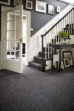 Dark Grey Carpet, Basement Carpet, Dark Carpet, Hall Carpet, Hallway Carpet Runners, Cheap Carpet Runners, White Carpet, Carpet Installation, Stair Runners