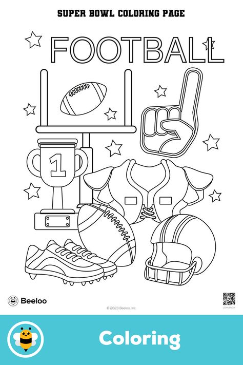 Medium sports-themed coloring page for kids ages 6 and up. Featuring: Sports, football, superbowl Coloring Pages Sports, Sports Coloring Pages Free Printable, Football Coloring Pages Free Printable, Sped Crafts, Preschool Artwork, Sports Printables, Sports Fashion Illustration, Kindergarten Coloring, Sports Activities For Kids