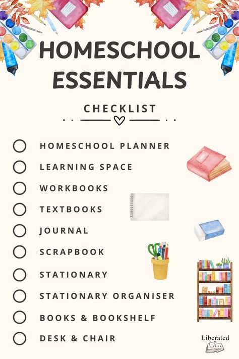 Looking for a comprehensive list of all the homeschool essentials you need to homeschool successfully? You're in luck! Here's a free homeschool essentials checklist just for you! Download this homeschool printable now! And find out why these homeschool essentials are useful! Homeschool Supply List, Homeschool Essentials, Homeschool Room Decor, Essentials Checklist, Free Homeschool Printables, Homeschooling Tips, Homeschool Supplies, Preschool Planning, Learning Printables