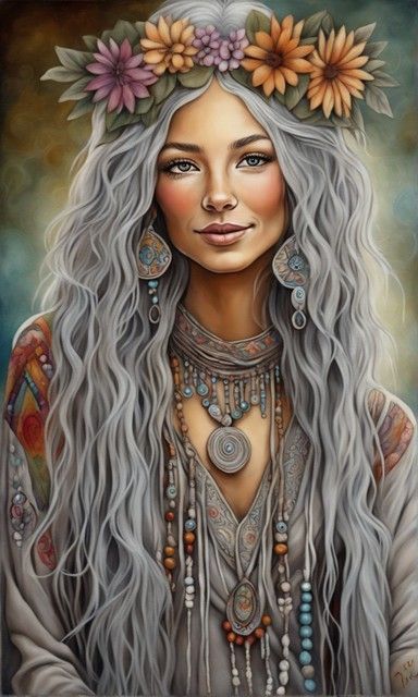 Grey haired hippy woman. Peace Sign Art Hippie, Arte Hippy, Mundo Hippie, Hippie Posters, Be Serious, Hippie Painting, Hippie Chick, Estilo Hippie, Happy Hippie