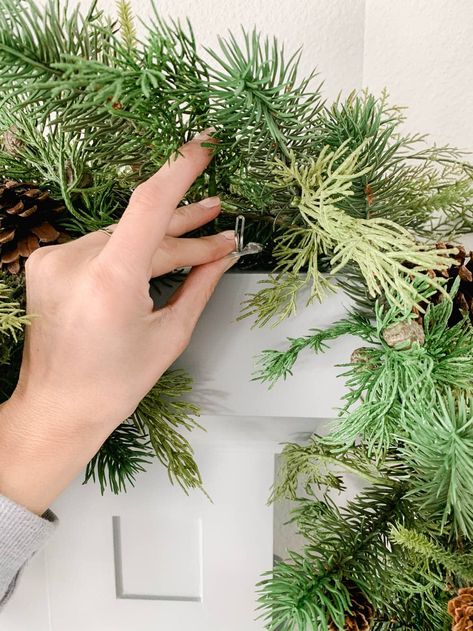 How to Hang A Holiday Garland Without Damaging Your Walls or Mantle - A Blissful Nest Garland On Mantle, How To Hang Garland On Mantel, Christmas Garland Mantle, Fresh Garlands, Diy Mommy, Holiday Mantle Decor, Mantle Garland, Wood Mantel, Holiday Mantle