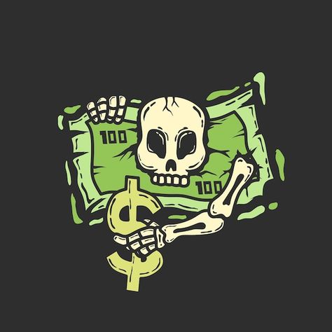 Money Obsession Art, Money Skull, Money Design Art, Money Vector, Family Quotes Tattoos, Money Illustration, Jupiter Ascending, Evil Skull Tattoo, Evil Skull