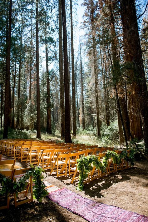 Wedding in Yosemite Evergreen Forest Wedding, Wedding By A River, Rivendell Wedding, National Park Wedding Reception, Wedding Venues Forest Woods, Yosemite Chapel Wedding, Narnia Wedding, Hippie Wedding Ideas, Destination Wedding Forest