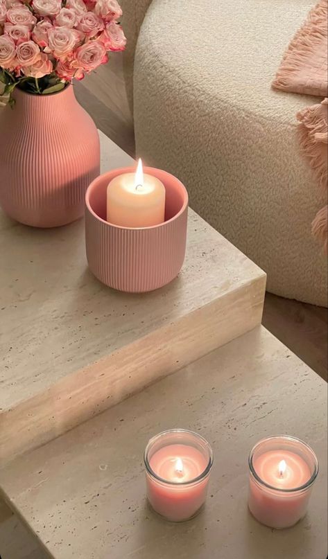 Aesthetic Pink Video, Pink And Cream Aesthetic, Candle And Flower, Power Of Manifestation, Instagram Branding Design, Candle Flame, Candles Photography, House Deco, Financial Abundance