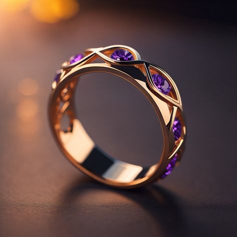 Purple And Gold Jewelry, Trendy Gold Necklace, Jewelry Necklace Simple, Purple Ring, Purple Accessories, Engagement Rings Diamond, Amethyst Ring Engagement, Purple Rings, Gold Rings Fashion