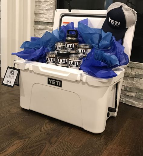 Yeti cooler package raffle prize #yeti #Raffle #fundraisingideas #tundracooler #yetitundra #fundraiser #raffleideas Stag And Doe Prizes Silent Auction, Yeti Basket Ideas, Yeti Cooler Gift Basket Ideas, Golf Tournament Silent Auction Items, Wedding Social Prizes Auction Baskets, Stag Party Raffle Prize Ideas, Social Prize Ideas, Yeti Cooler Raffle Basket Ideas, Wedding Raffle Prizes