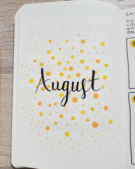 Yellow dots is my theme for August. I love how happy it looks. #bulletjournal #bulletjournaling #bujo #bujoideas #bujolove #bujoinspiration #bujolife #bujogram #bujo2019 #bulletjournalcommunity #bulletjournalideas #bulletjournaladdict #bujoaddict #bujoaddicts #bulletjournaladdicts #handlettering #bujomonthly #monthlysetup  #Regram via @bujoaddictblog Happy Theme, August Bullet Journal Cover, August Bullet Journal, Bullet Journal August, Journal Cover Page, Bullet Journal Month, Bullet Journal Cover, Bullet Journal Monthly Spread, Bullet Journal Page