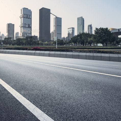 empty asphalt road by liufuyu. empty asphalt road of a modern city with skyscrapers #AD #road, #asphalt, #empty, #liufuyu Asphalt Pavement, Asphalt Road, Urban Road, City Road, Modern City, Night City, Park City, Beautiful Photography, Art Sketches