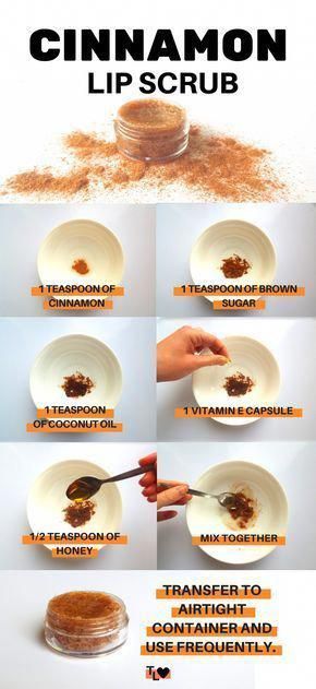 Cinnamon Lip Scrub, Homemade Lip Scrubs, Diy Cinnamon, Lip Scrub Recipe, Scrub Diy, Lip Scrub Homemade, Lip Scrub Diy, Lip Scrubs, Diy Lip Balm