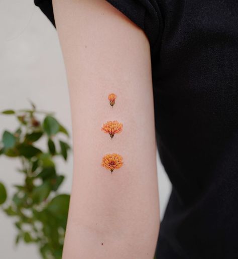 Marigold Tattoo, Astrology Tattoo, White Ink Tattoo, Birth Flower Tattoos, Flower Tattoo Designs, Little Tattoos, Birth Flower, Couple Tattoos, Get A Tattoo