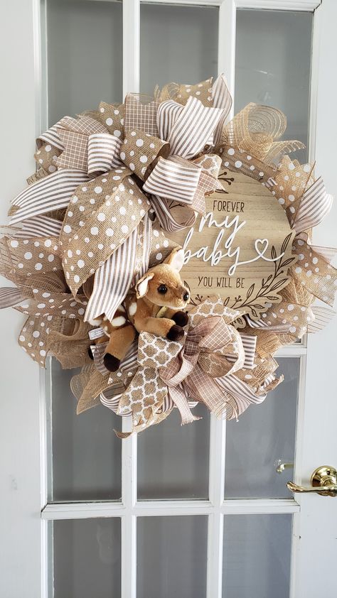 Baby Wreath Ideas, Baby Shower Wreaths, New Baby Wreath, Woodsy Baby Showers, Baby Wreaths, Baby Boy Wreath, Woodland Wreath, Cowgirl Baby Showers, Baby Shower Wreath