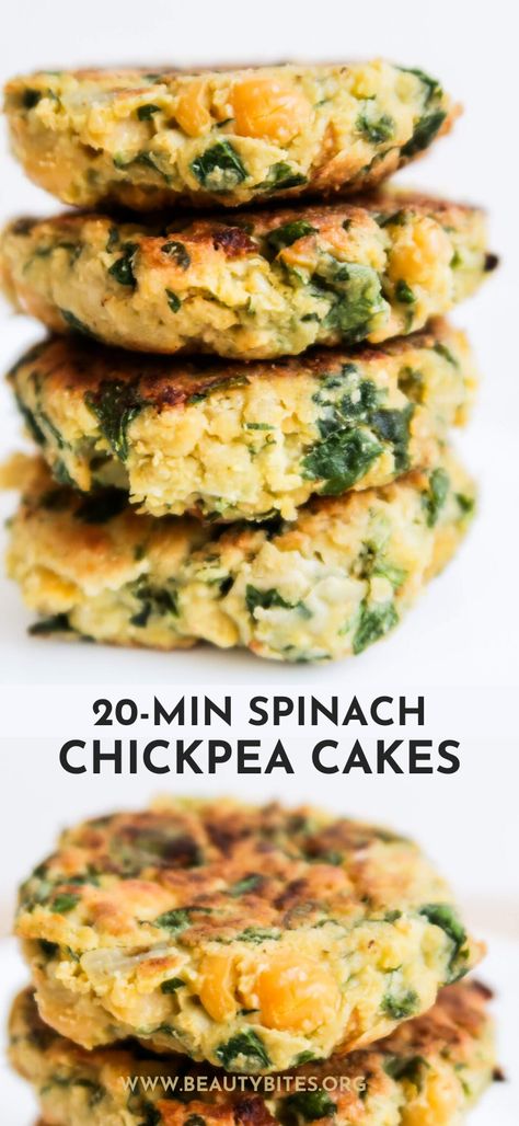 Chickpea Recipes Healthy, Chickpea Cakes, Chickpea Spinach, Chickpea Recipe, Chickpea Patties, Beauty Bites, Beauty Cakes, Chickpea Recipes, Tasty Vegetarian Recipes