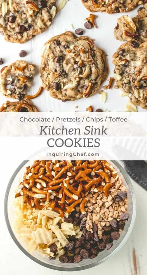 Kitchen Sink Cookie Recipe, Sink Cookies, Kitchen Sink Cookies, Potato Chip Cookies, Recipe Potato, Cookies Healthy, Toffee Cookies, Lost 100 Pounds, Potato Chip