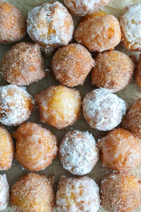 Homemade Donut Holes (3 flavors) Vanilla Rum Sauce, Homemade Donut Holes, Pudding Sauce, Bread Pudding Sauce, Baked Donut Holes, Cinnamon Sugar Donut Holes, Sour Cream Donut, Donut Hole Recipe, Homemade Donut